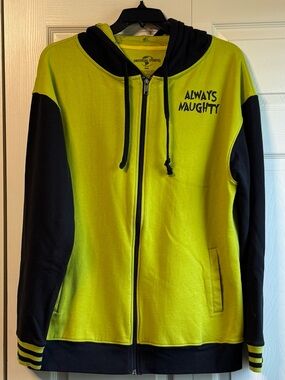 The Grinch Always Naughty Lime Green & Black Zip Hoodie. GUC
